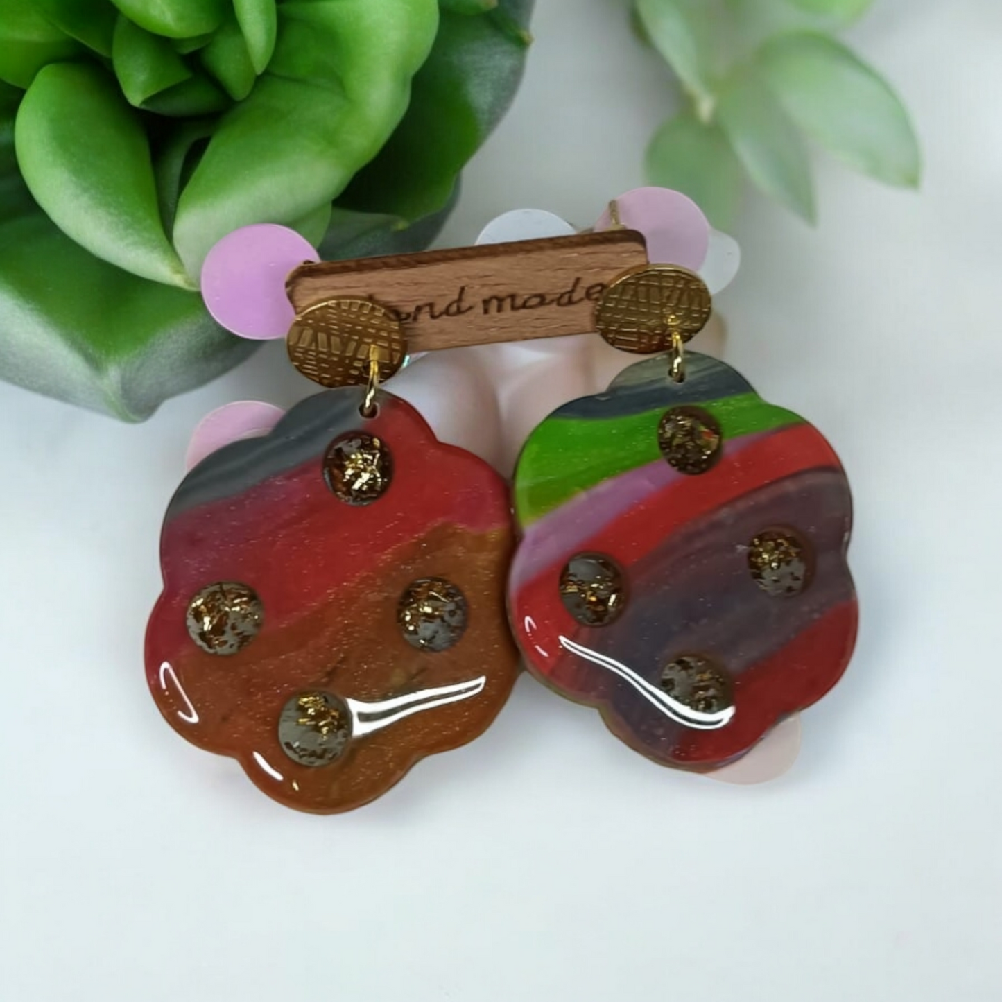 Pendientes multicolor verde-rojo