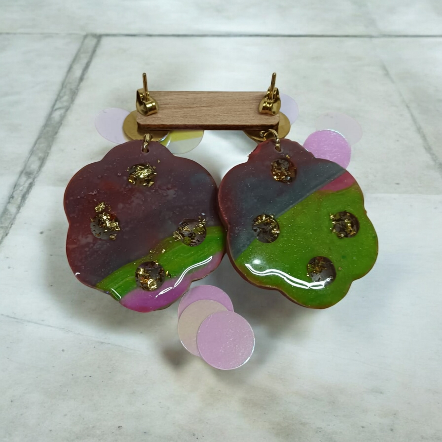 Pendientes multicolor verde-rojo