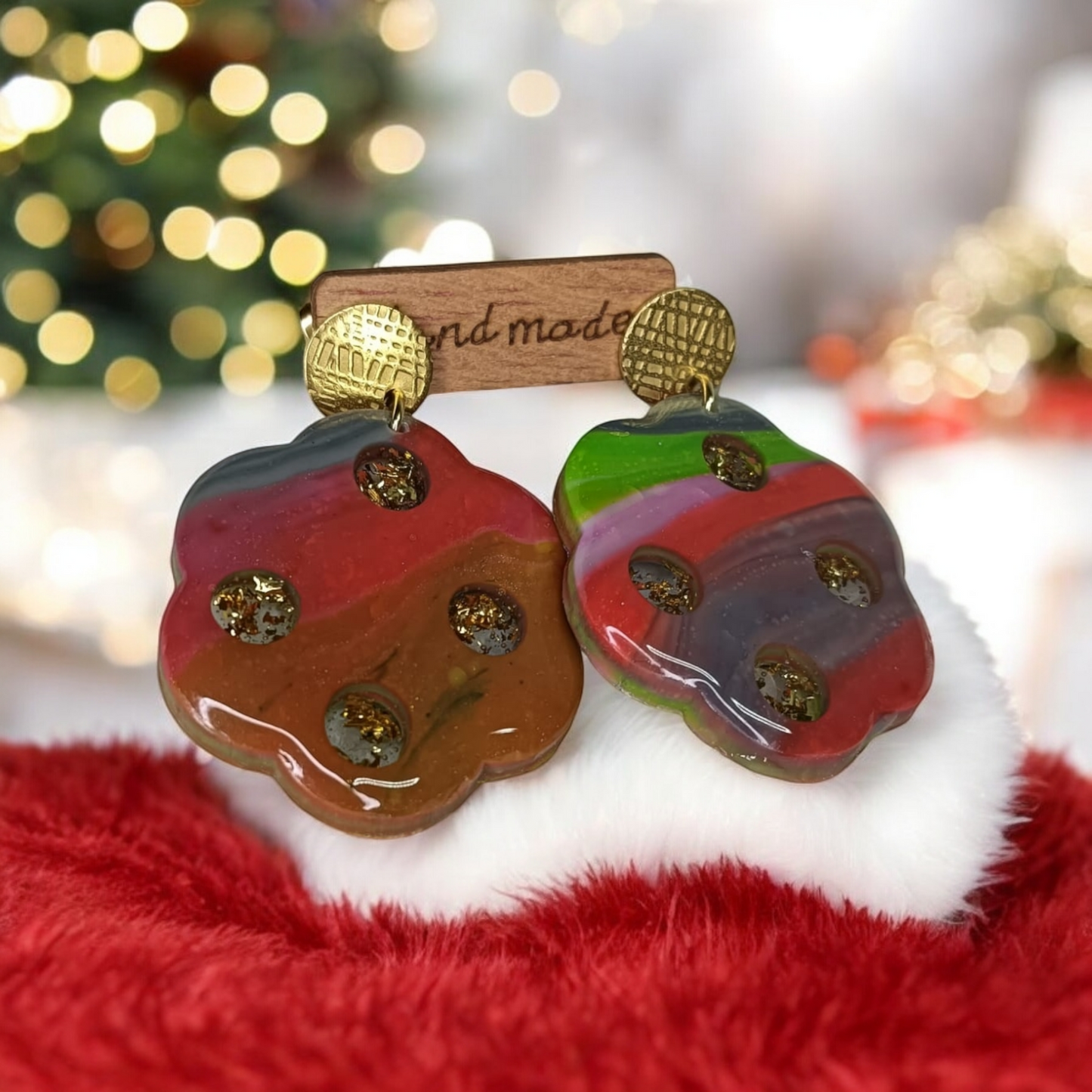 Pendientes multicolor verde-rojo
