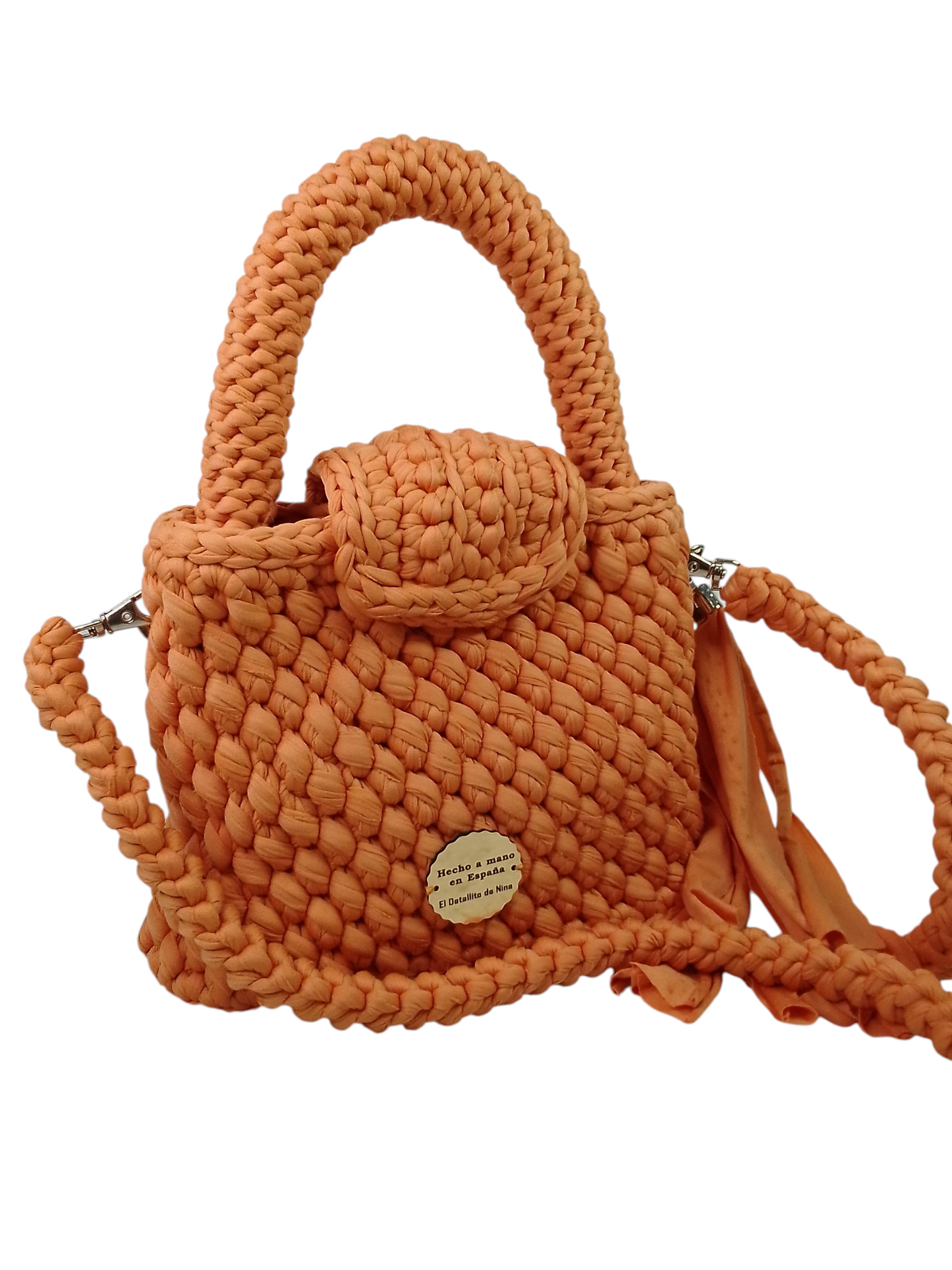 Bolso Camel en trapillo pluma. Bolso elegante en trapillo pluma