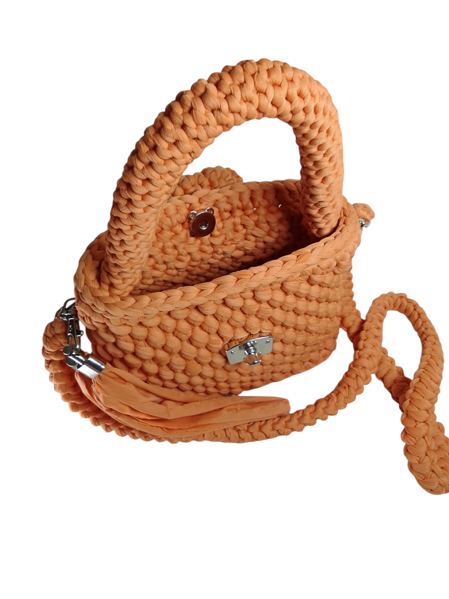 Bolso Camel en trapillo pluma. Bolso elegante en trapillo pluma