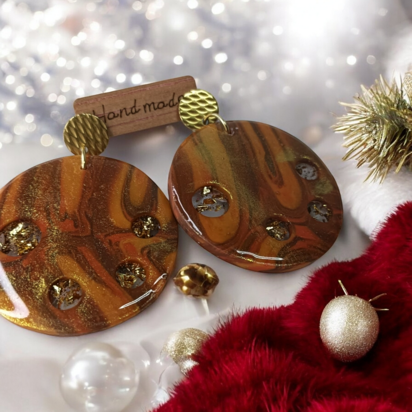 Pendientes marrón dorado