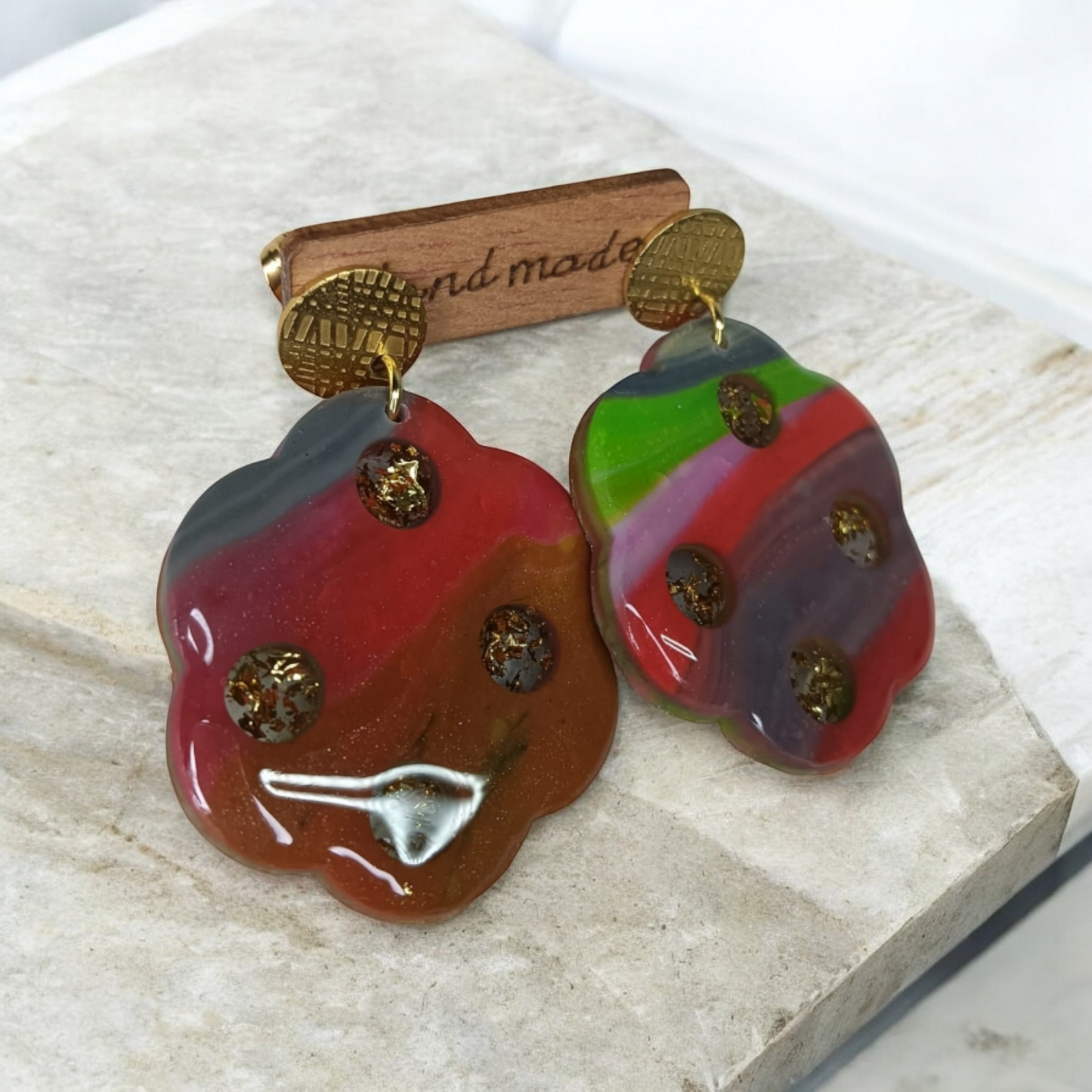 Pendientes multicolor verde-rojo