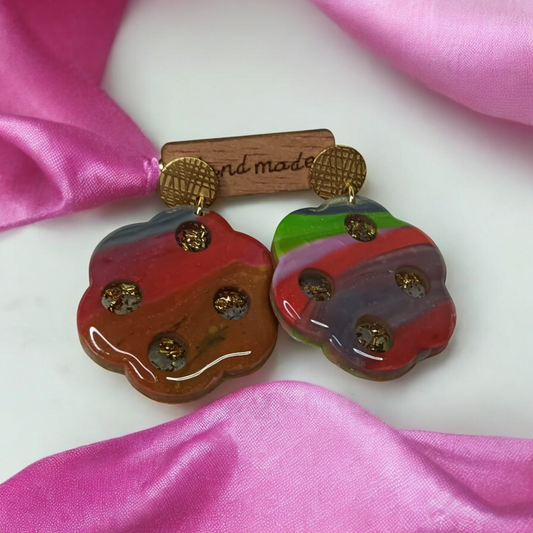 Pendientes multicolor verde-rojo