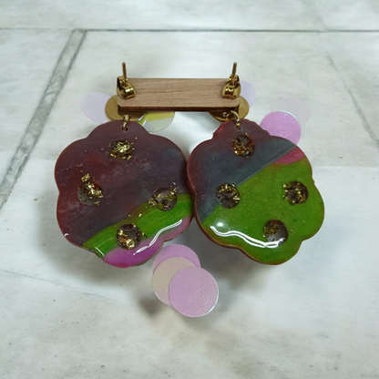 Pendientes multicolor verde-rojo